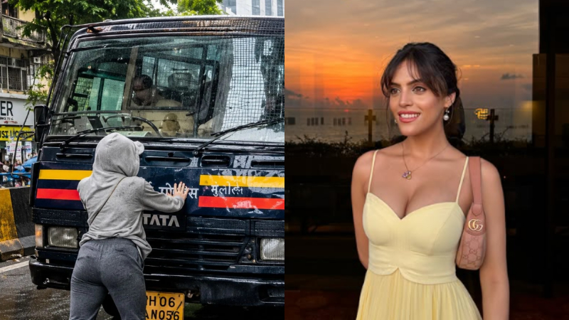 CJP ಪ್ರತಿಭಟನೆ: ಮುಂಬೈನಲ್ಲಿ ಪೊಲೀಸ್ ವ್ಯಾನ್ ತಡೆದು ನಿಂತ ನಟಿ ರಿಯಾ ಅಹೀರ್