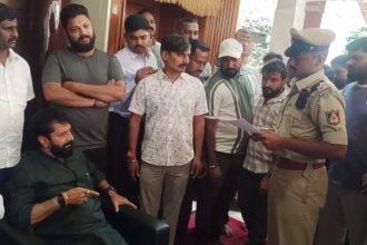 chikkamagaluru town police inspector abhay prakash pasted the inquiry notice on the wall of bjp mlc c t ravis residence after the leader strongly refused to accept it 1