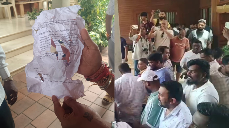 ಸಿ.ಟಿ ರವಿ ಮನೆ ಮುಂದೆ ಭಾರೀ ಹೈಡ್ರಾಮಾ - ಇನ್ಸ್ಪೆಕ್ಟರ್ ಅಂಟಿಸಿದ ನೋಟಿಸ್ ಕಿತ್ತೆಸೆದ ಬೆಂಬಲಿಗರು 9 chikkamagaluru town police inspector abhay prakash pasted the inquiry notice on the wall of bjp mlc c t ravis residence after the leader strongly refused to accept it