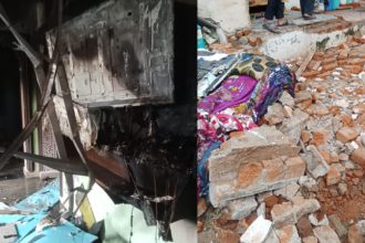 gas geyser explosion in annigeri three injured