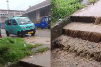 heavy rain in kalasa water enters bus stand