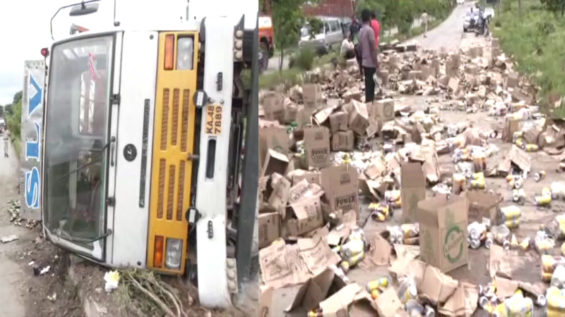 lorry carrying beer overturned in hassan