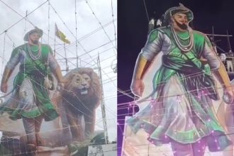 40 foot tall Tipu cutout for Eid Milad reels using Pakistan army song FIR filed in Chikkamagaluru