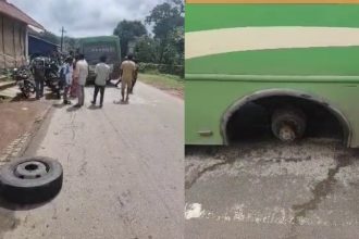 A wheel coming off a moving KSRTC bus in Agumbe