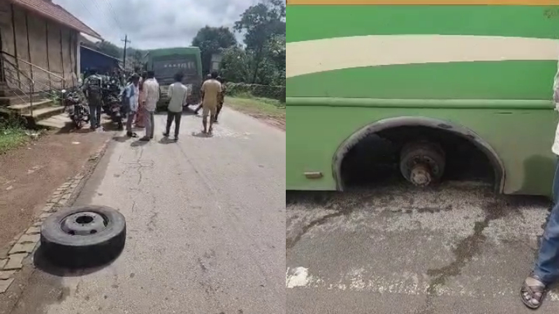 A wheel coming off a moving KSRTC bus in Agumbe