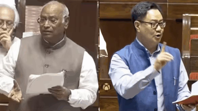 ರಾಜ್ಯಸಭೆಯಲ್ಲಿ ರಣಕಹಳೆ – ‘ವಿಪಕ್ಷ ನಾಯಕನ ಹುದ್ದೆಯ ದುರುಪಯೋಗ’ ಎಂದ ರಿಜಿಜುಗೆ ಖರ್ಗೆ ತಿರುಗೇಟು