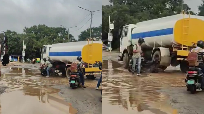 Tanker collides with bike in Gunjur Bengaluru