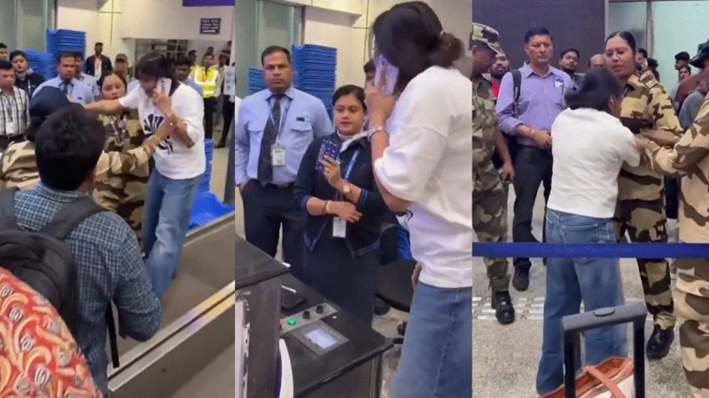 Woman passenger screams at IndiGo staff after flight cancellation climbs onto luggage belt in viral video