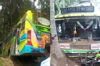 bus accident in bhadravati more than 15 passengers injured