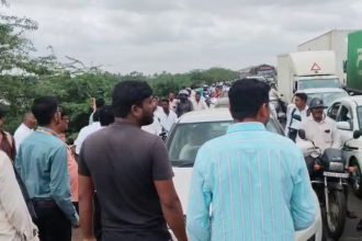 demand for bus service students and residents block hubballi vijayapura highway in protest