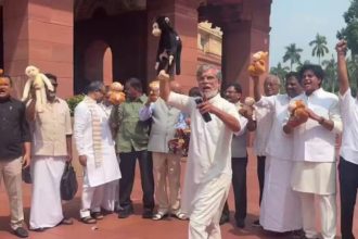 pawan khera brings toy monkey