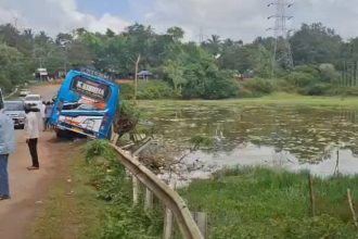 private bus crashes into lake barrier in sagar 10 students injured