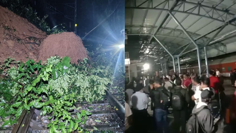 rain in sakleshpur landslide on railway track bengaluru to mangaluru train stopped