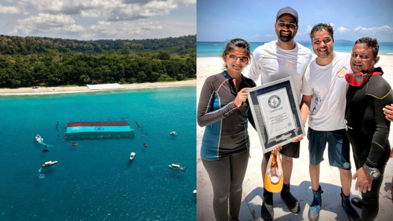 the largest indian flag is unveiled in the andaman sea bengalurus sharath ashok is honored