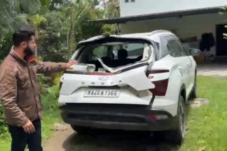 wild elephant attacks on car near belur