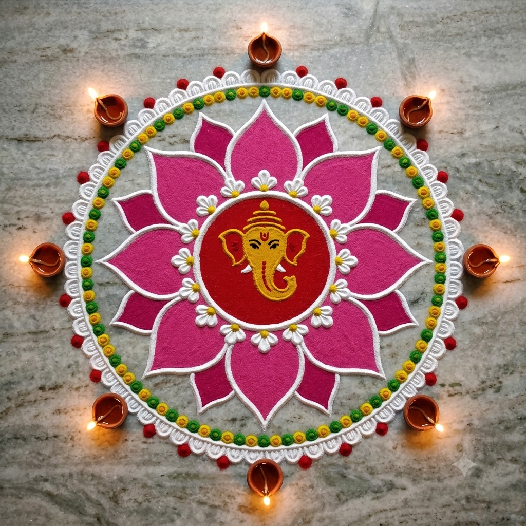ಮನೆಮುಂದೆ ಕಳೆಗಟ್ಟಲಿ ಗಣೇಶ ಚತುರ್ಥಿ ಸಂಭ್ರಮ - ಬಿಡಿಸಿ ಈ ಸುಲಭ, ಆಕರ್ಷಕ ರಂಗೋಲಿ 15 Ganesh Rangoli 4