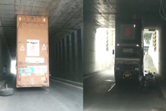 Goods Truck got stucked at Rajkumar Road Under Pass