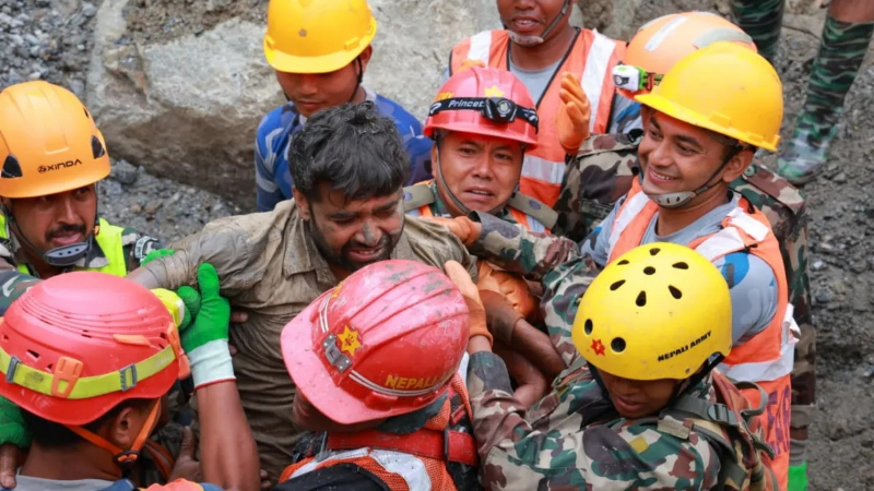 Nepal Flood Tunnel Worker rescued after 9 days of flood
