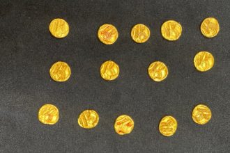 a discovery of 14 gold coins was made in inchala village savadatti taluk