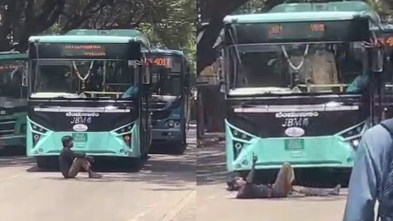 a viral incident in yelahanka caused a major traffic standstill when a man blocked a busy road by lying down and sleeping on road