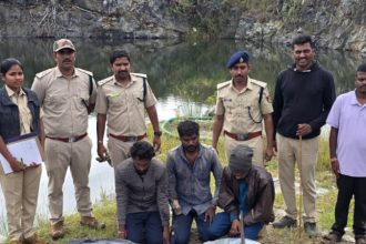 three arrested for hunting a sambar deer in lakkavalli