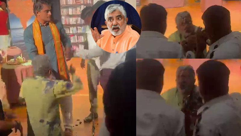 ʻಗಾಂಧಿ ಹತ್ಯೆಯ ಸತ್ಯʼ ನಾಟಕ ಪ್ರದರ್ಶನದ ವೇಳೆ ಗದ್ದಲ; ಅಡ್ಡಂಡ ಕಾರ್ಯಪ್ಪ ಮುಖಕ್ಕೆ ಮಸಿ ಬಳಿದು ಆಕ್ರೋಶ