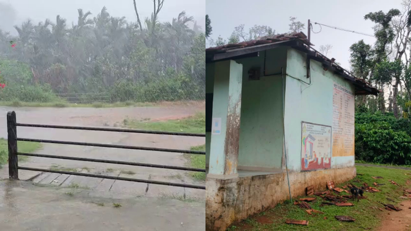 ಮೂಡಿಗೆರೆ ತಾಲೂಕಿನಲ್ಲಿ ಭಾರೀ ಮಳೆ – ಗಾಳಿಗೆ ಹಾರಿ ಹೋದ ಶಾಲೆಯ ಹೆಂಚುಗಳು