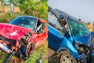 accident between two cars in hanur 9 seriously injured