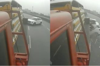 car collides with cng truck boy dies on the spot three minors serious injuries in davanagere