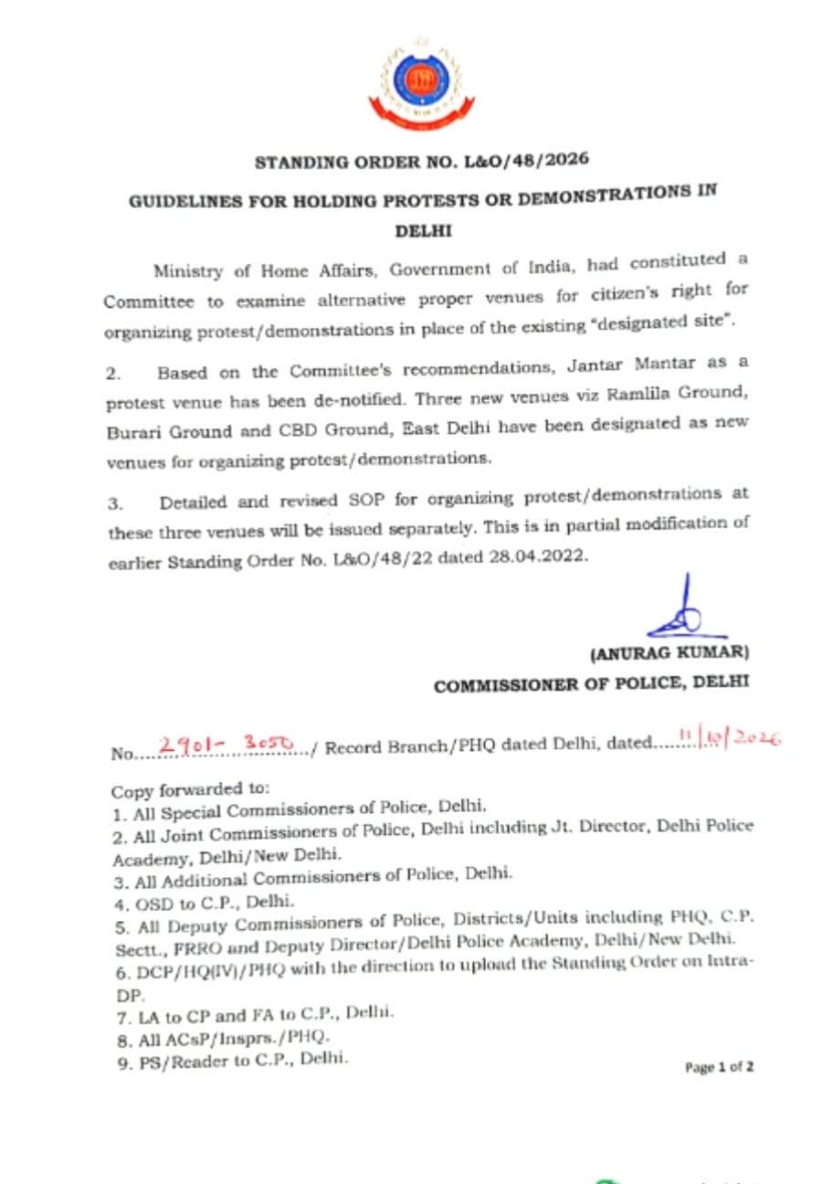 delhis jantar mantar de notified police names 3 new protest grounds