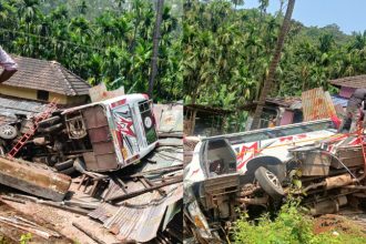 tourist bus crashes into house near sagar after brake failure 8 injured