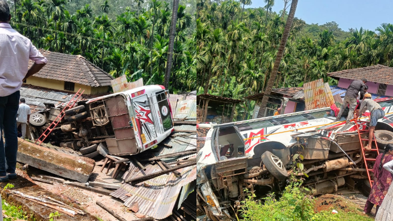 tourist bus crashes into house near sagar after brake failure 8 injured