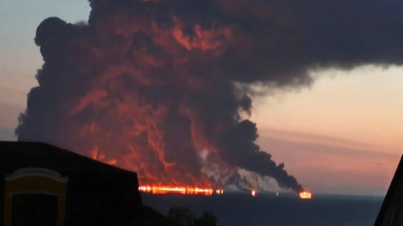 ukrainian naval drone strikes oil tanker off russian coast 23 indian crew evacuated safely